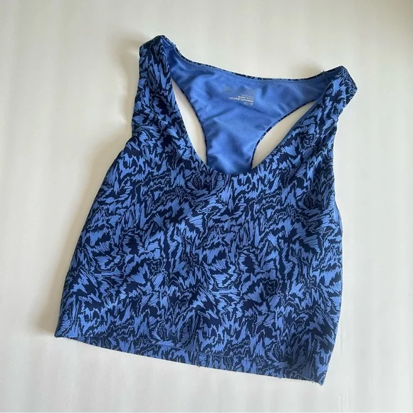 🩷AERIE OFFLINE REAL ME BLUE LONGLINE SPORTS BRA RACERBACK GEOMETRIC SIZE XS - Picture 3 of 9
